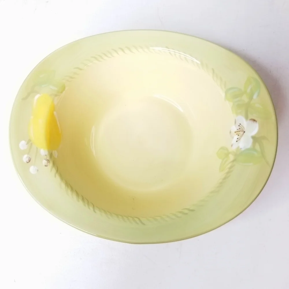 Pfaltzgraff Aurora Yellow and Green Oval Vegetable Soup Serving Dish Bowl